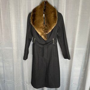 Worthington Black Wool Blend Long Coat w/ Faux Fur